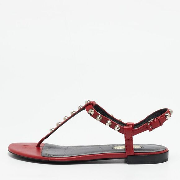 Balenciaga Red Leather Arena Thong Flat Sandals Size 38